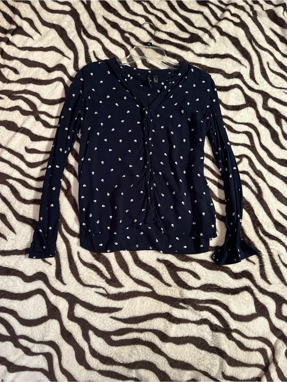 Polka Dot Navy Button-Front Women's Blouse